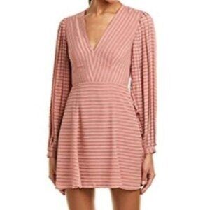 Keepsake The Label Dress Size Large Pink A Line Fit & Flare Long Sleeve V-Neck M